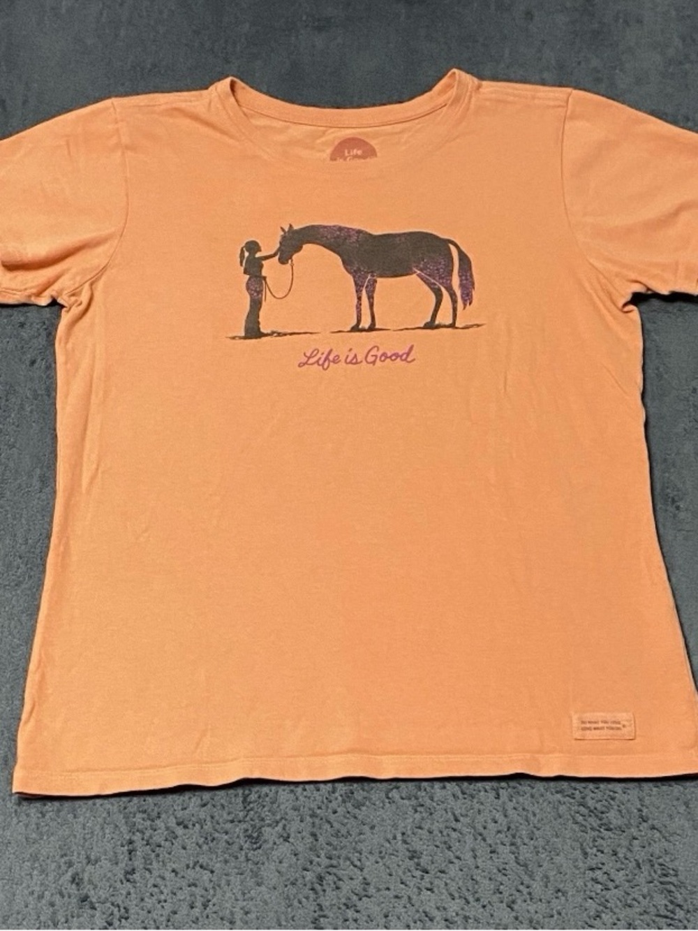 Life is Good Crusher Tee Shirt Women S Orange Cowgirl Horse Graphic Print